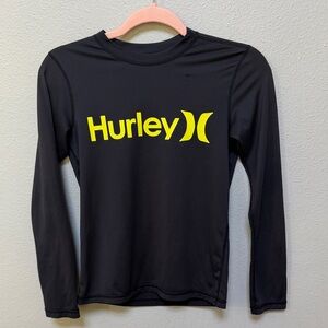 Hurley Rashguard Long Sleeve Black, boys size medium 10, UPF 50+